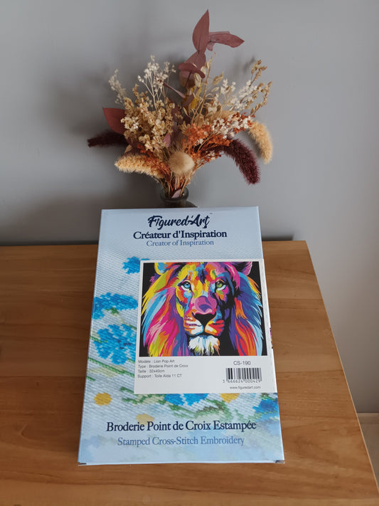 Kit point de croix estampé pop art LION