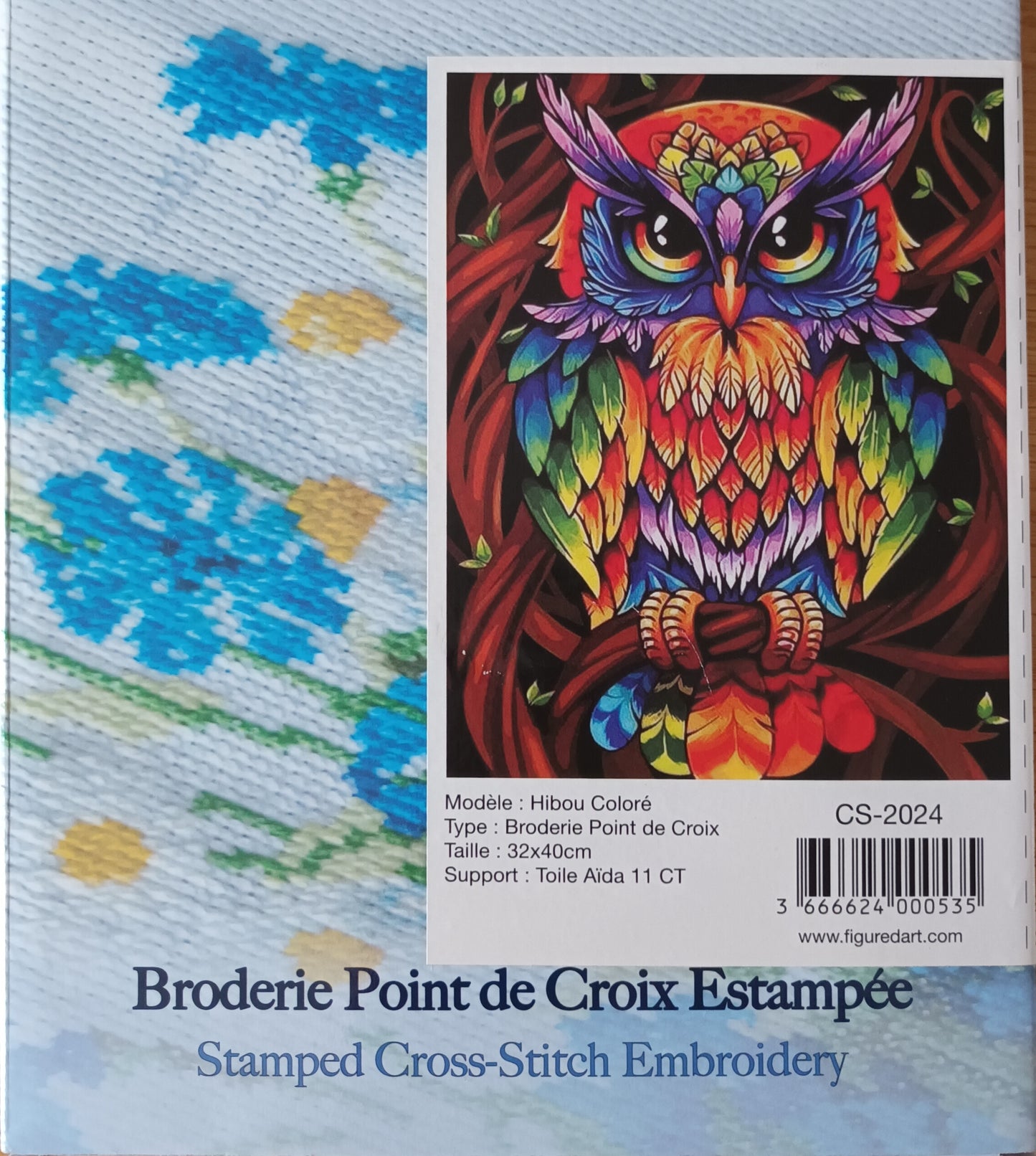 Kit point de croix estampé HIBOU
