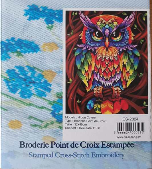 Kit point de croix estampé HIBOU