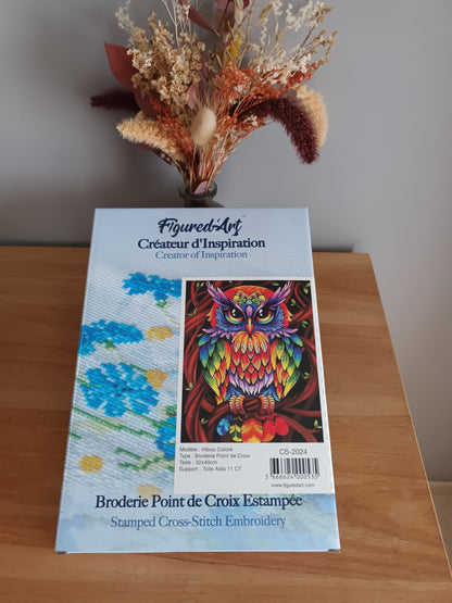 Kit point de croix estampé HIBOU