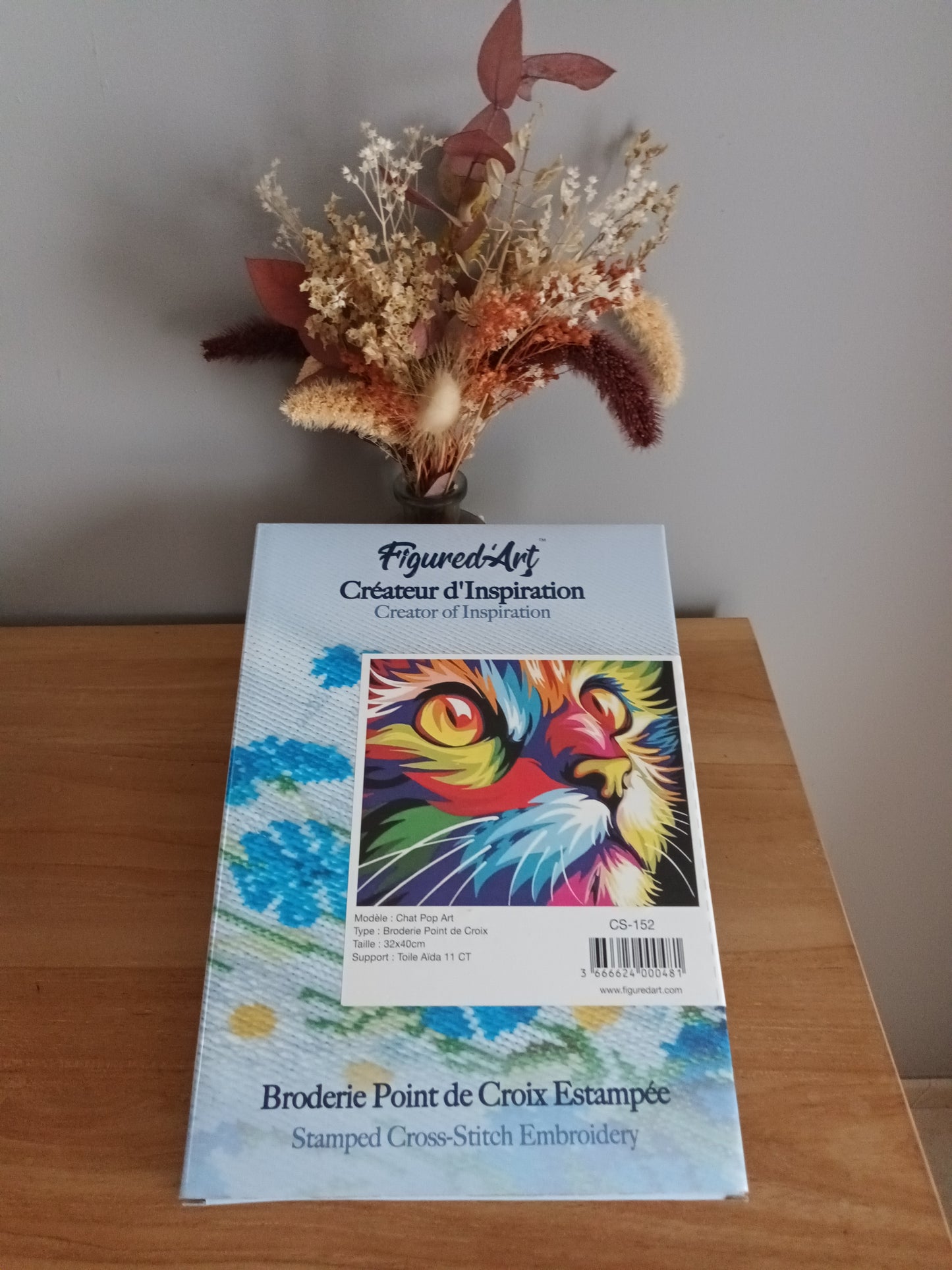 Kit point de croix estampé pop art CHAT