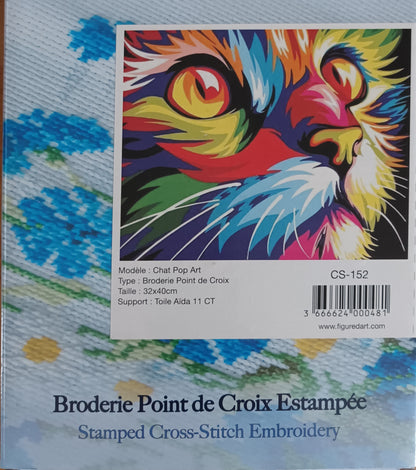 Kit point de croix estampé pop art CHAT