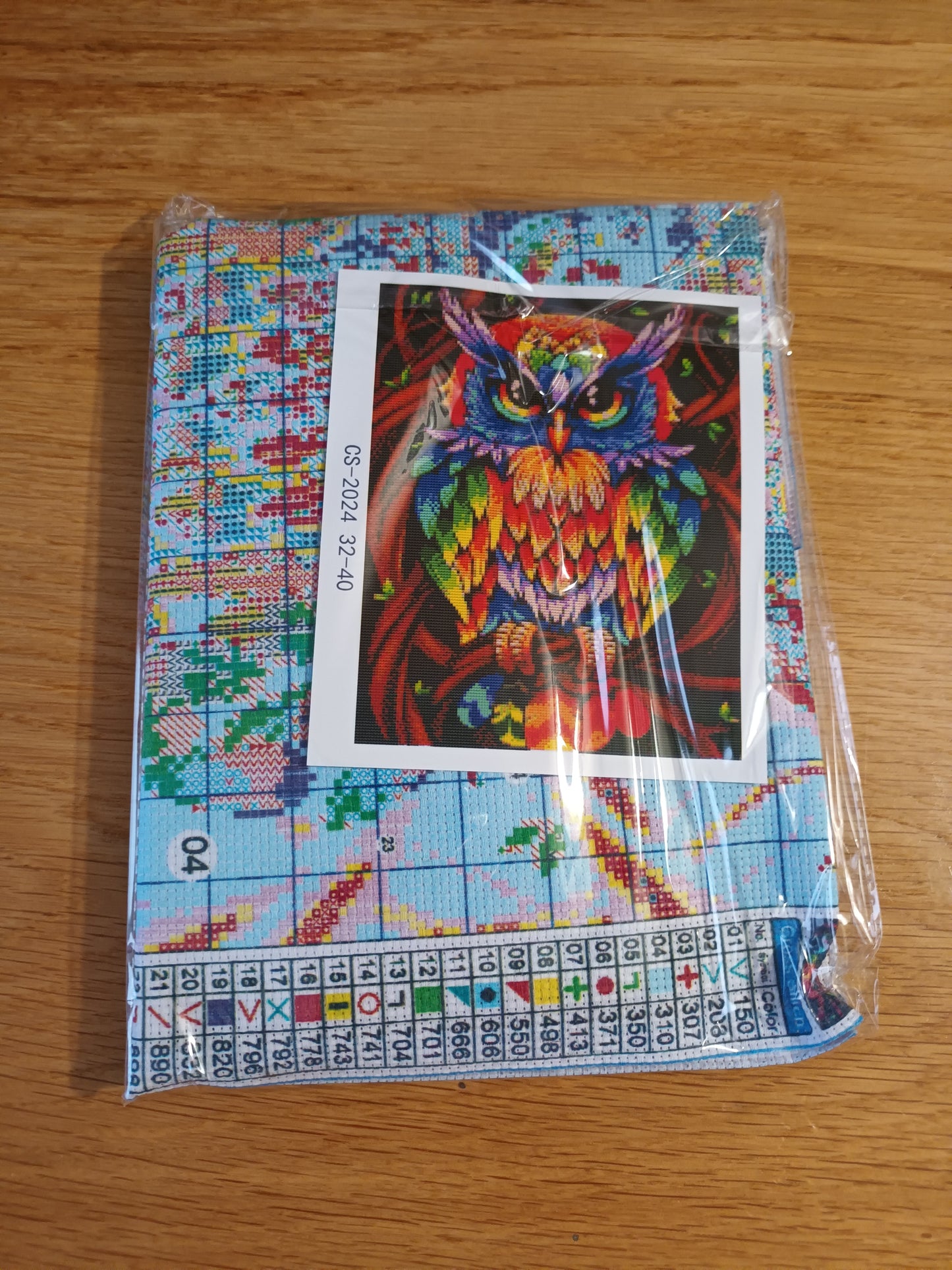 Kit point de croix estampé CHOUETTE BLEUE