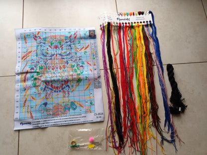 Kit point de croix estampé CHOUETTE BLEUE