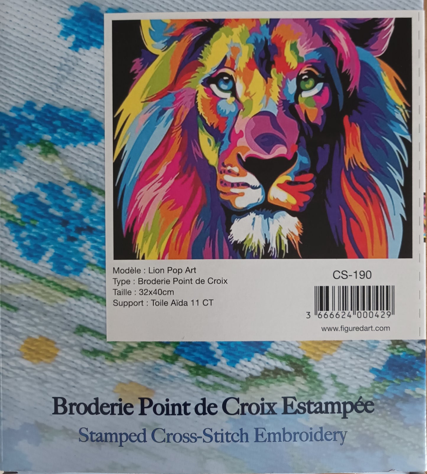 Kit point de croix estampé pop art LION