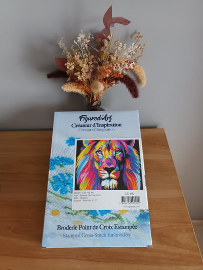 Kit point de croix estampé pop art LION