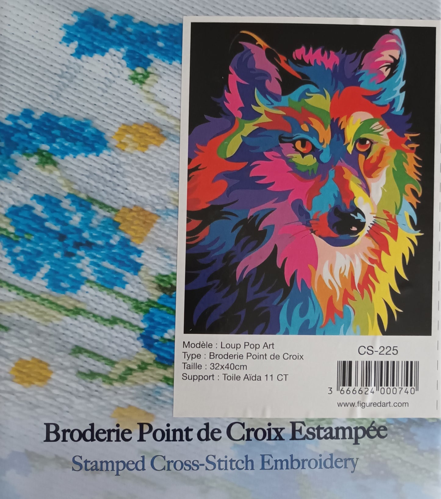 Kit point de croix estampé pop art LOUP