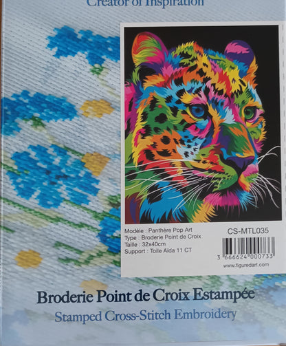 Kit point de croix estampé pop art PANTHERE