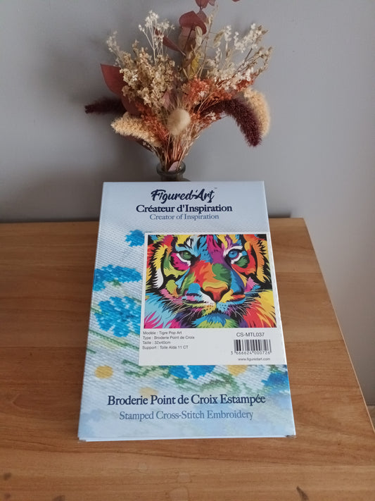 Kit point de croix estampé pop art TIGRE