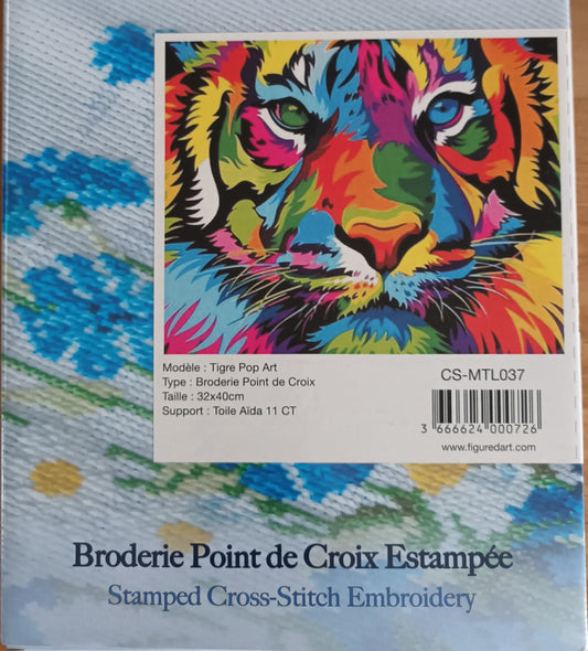 Kit point de croix estampé pop art TIGRE