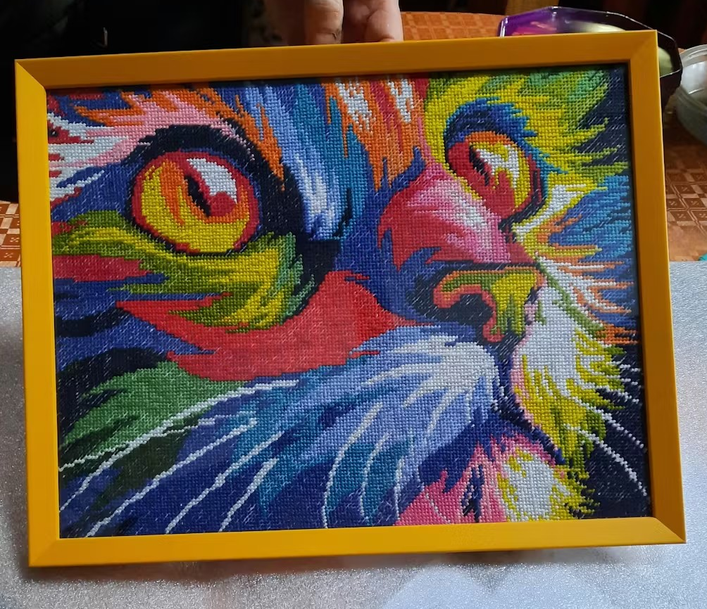 Kit point de croix estampé pop art CHAT